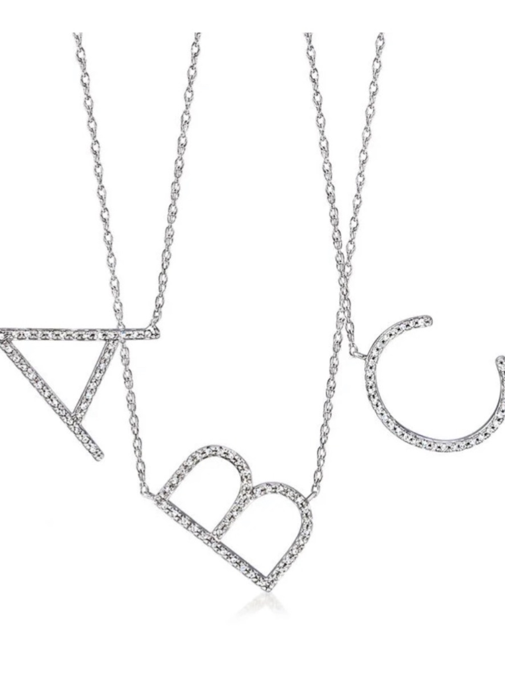 L Shaped Rhinestone Pendant Necklace - Shimmering Silver Tone